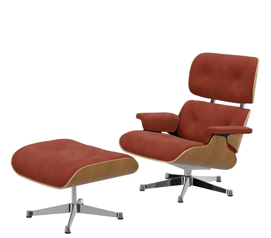 Vitra Eames Lounge Chair, kirsebær, calma brandy inkl. Fodskammel fra New