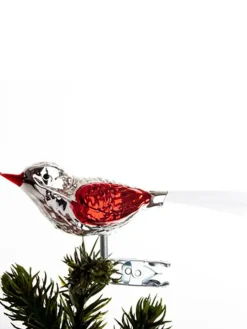 Brink Nordic Fugl m. Klemme 10 cm, sølvfarvet/rød fra Sale