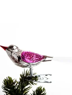 Brink Nordic Fugl m. Klemme 10 cm, sølvfarvet/pink fra New
