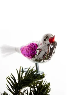 Brink Nordic Fugl m. Klemme 10 cm, sølvfarvet/pink fra New