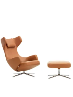 Vitra Grand Repos Lænestol inkl. Fodskammel, cognac (Premium Læder) fra