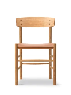 Fredericia Furniture J39 Folkestolen Sædepolstret, Cognac Læder af Børge Mogensen Discount