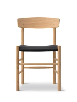 Fredericia Furniture J39 Folkestolen Sædepolstret, Sort Canvas af Børge Mogensen Sale
