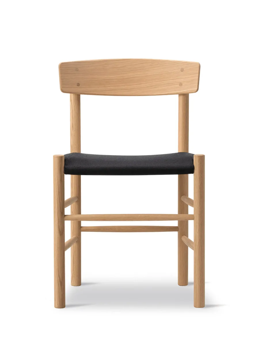Fredericia Furniture J39 Folkestolen Sædepolstret, Sort Canvas af Børge Mogensen Sale