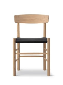 Fredericia Furniture J39 Folkestolen Sædepolstret, Sort Canvas af Børge Mogensen Sale