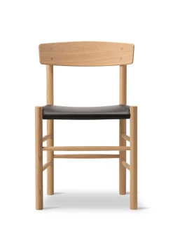 Fredericia Furniture J39 Folkestolen Sædepolstret, Mørkebrun Læder af Børge Mogensen