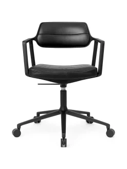 Vipp 453 Swivel+ Chair m/sort stel & hjul, sort læder fra