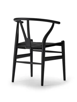 Carl Hansen & Søn Y-stol CH24 Soft Black med sort flet af Hans J. Wegner Clearance